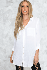 Casual Button-Up White Shirt in White