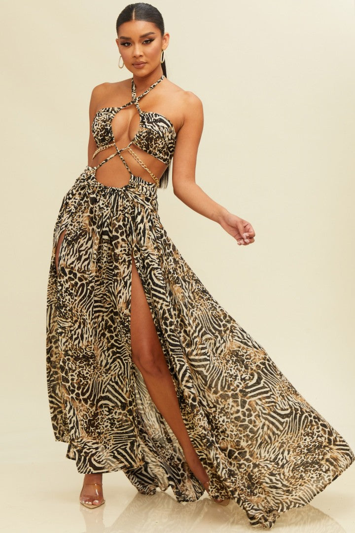 Cut-out Leopard Maxi Dress - Print (Pre-Order)